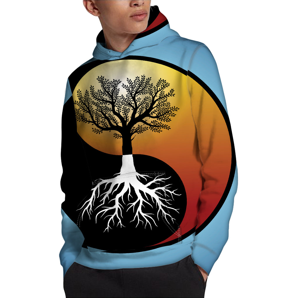 Yin Yang Tree Of Life Print Pullover Hoodie