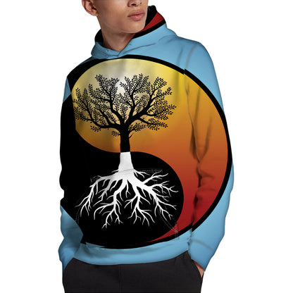 Yin Yang Tree Of Life Print Pullover Hoodie