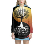 Yin Yang Tree Of Life Print Pullover Hoodie Dress