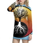 Yin Yang Tree Of Life Print Pullover Hoodie Dress