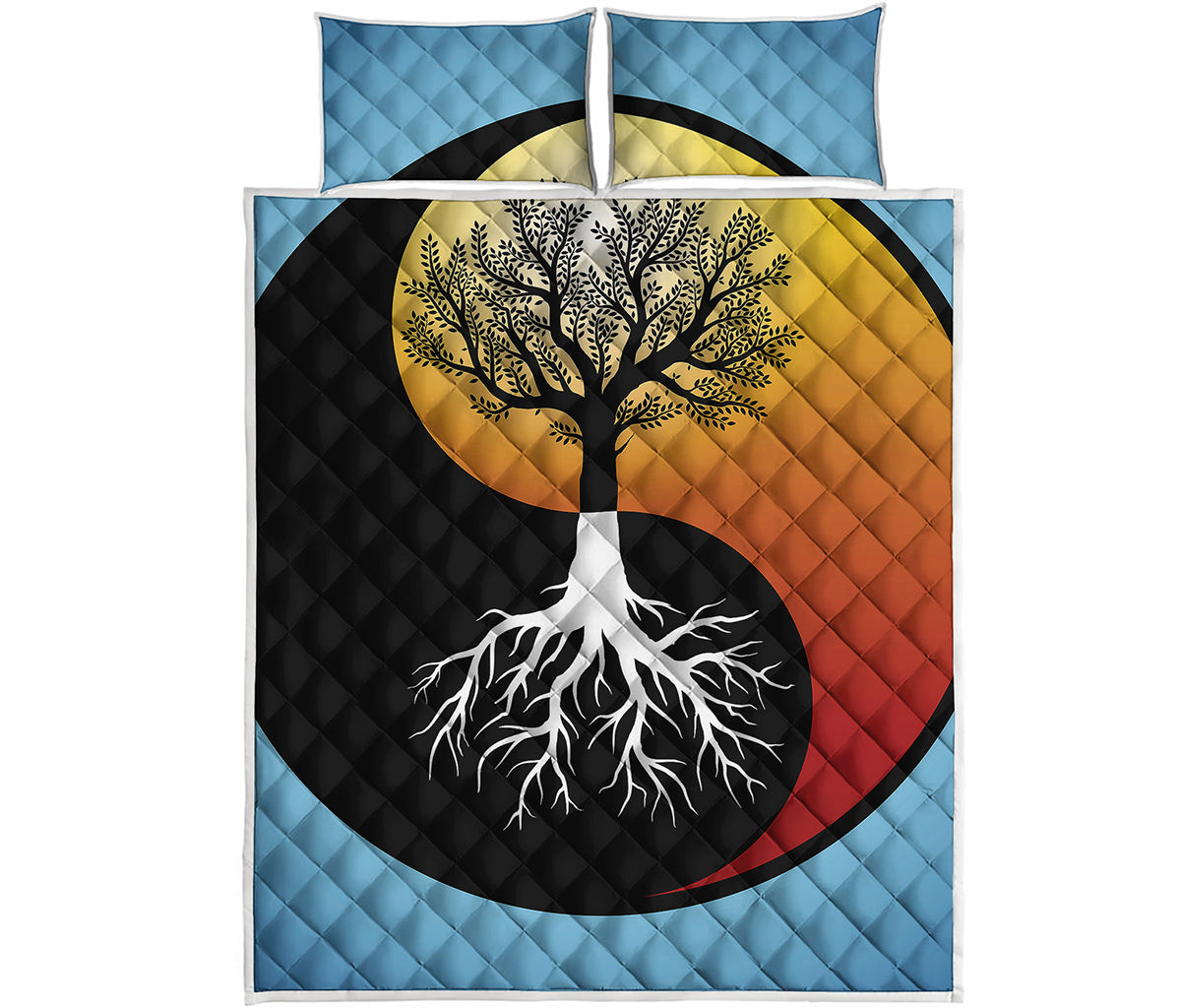 Yin Yang Tree Of Life Print Quilt Bed Set