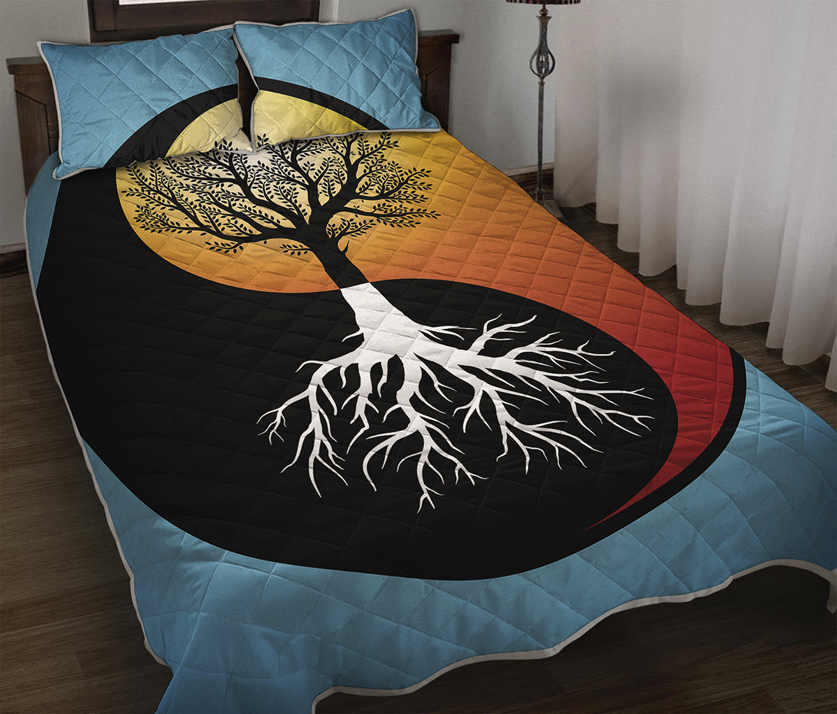 Yin Yang Tree Of Life Print Quilt Bed Set