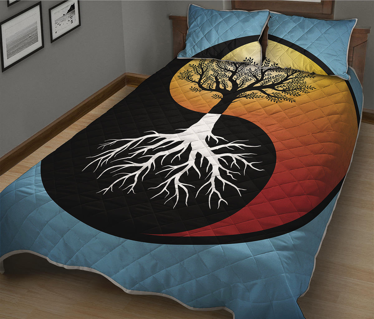 Yin Yang Tree Of Life Print Quilt Bed Set