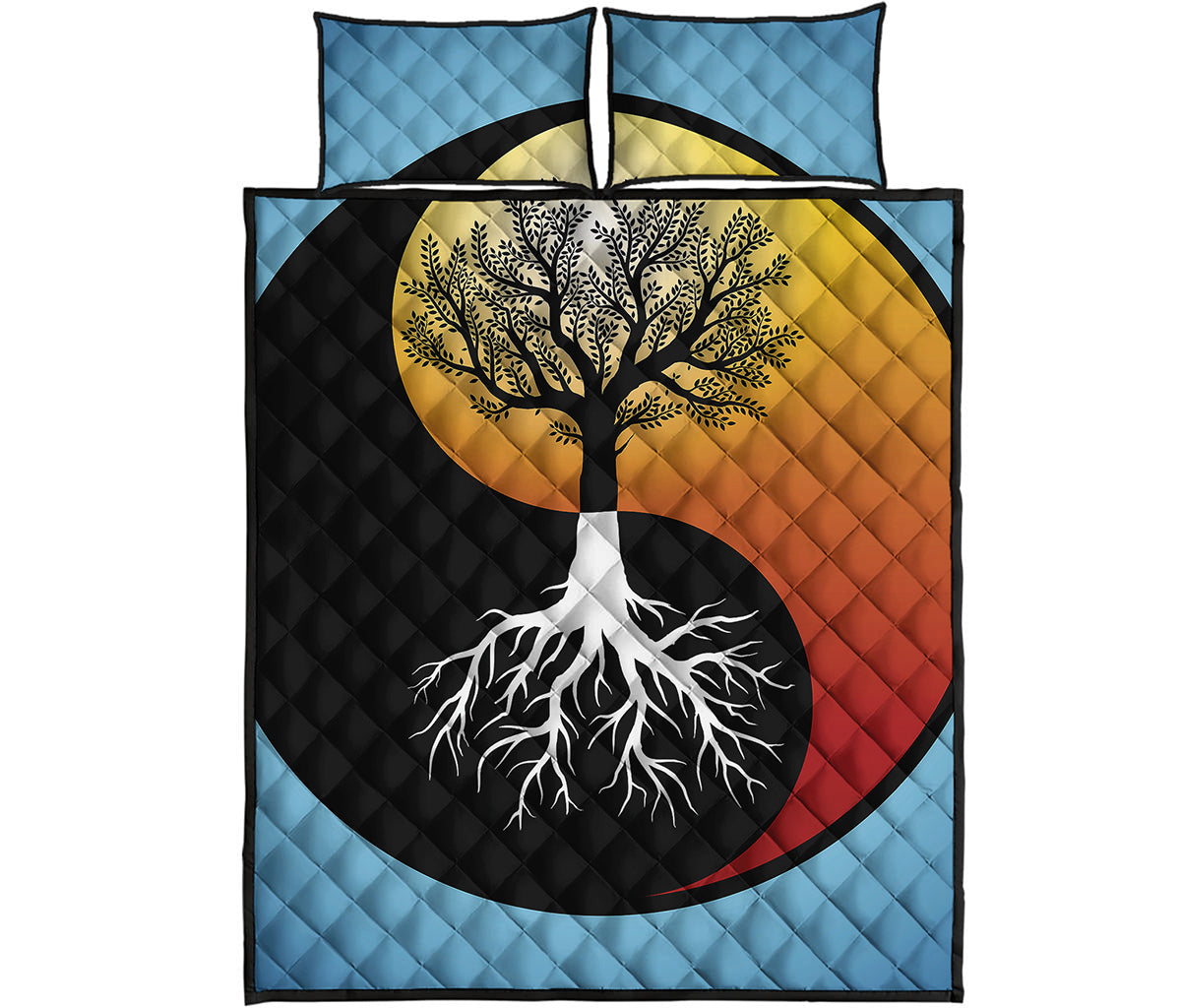 Yin Yang Tree Of Life Print Quilt Bed Set