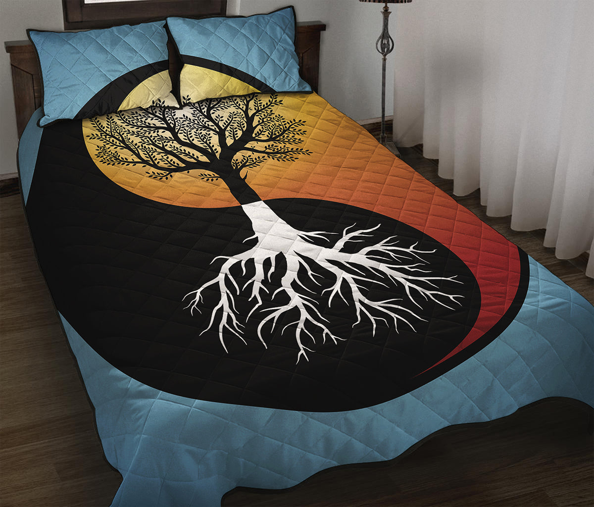 Yin Yang Tree Of Life Print Quilt Bed Set