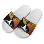 Yin Yang Tree Of Life Print White Slide Sandals