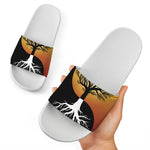 Yin Yang Tree Of Life Print White Slide Sandals