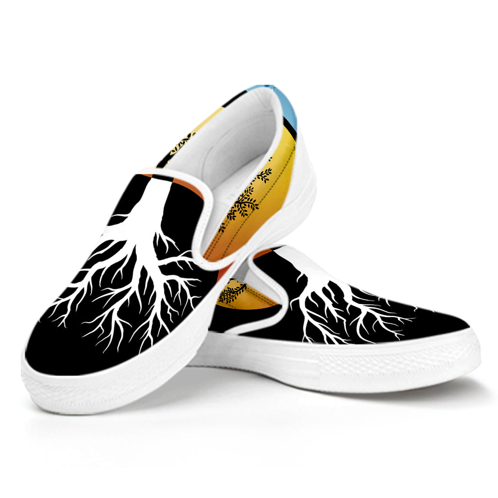 Yin Yang Tree Of Life Print White Slip On Shoes