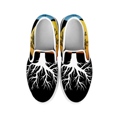 Yin Yang Tree Of Life Print White Slip On Shoes