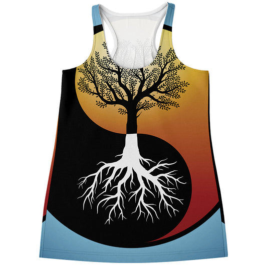Yin Yang Tree Of Life Print Women's Racerback Tank Top
