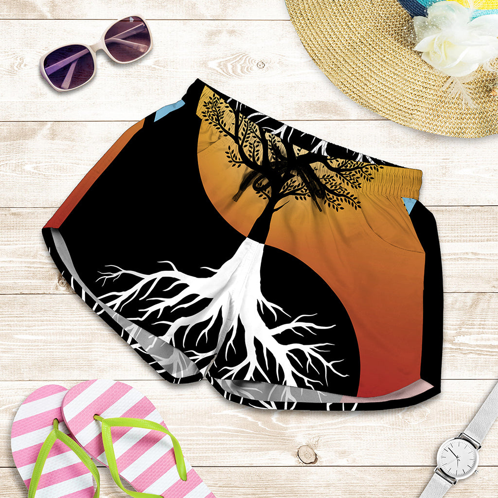 Yin Yang Tree Of Life Print Women's Shorts