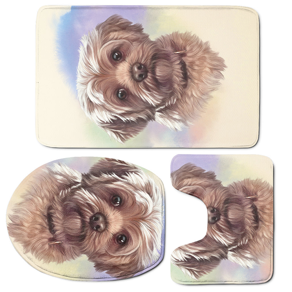 Yorkshire Terrier Portrait Print 3 Piece Bath Mat Set
