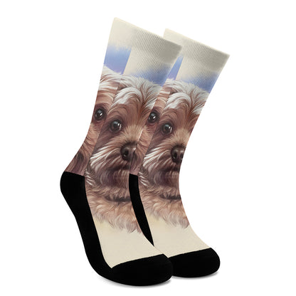 Yorkshire Terrier Portrait Print Crew Socks