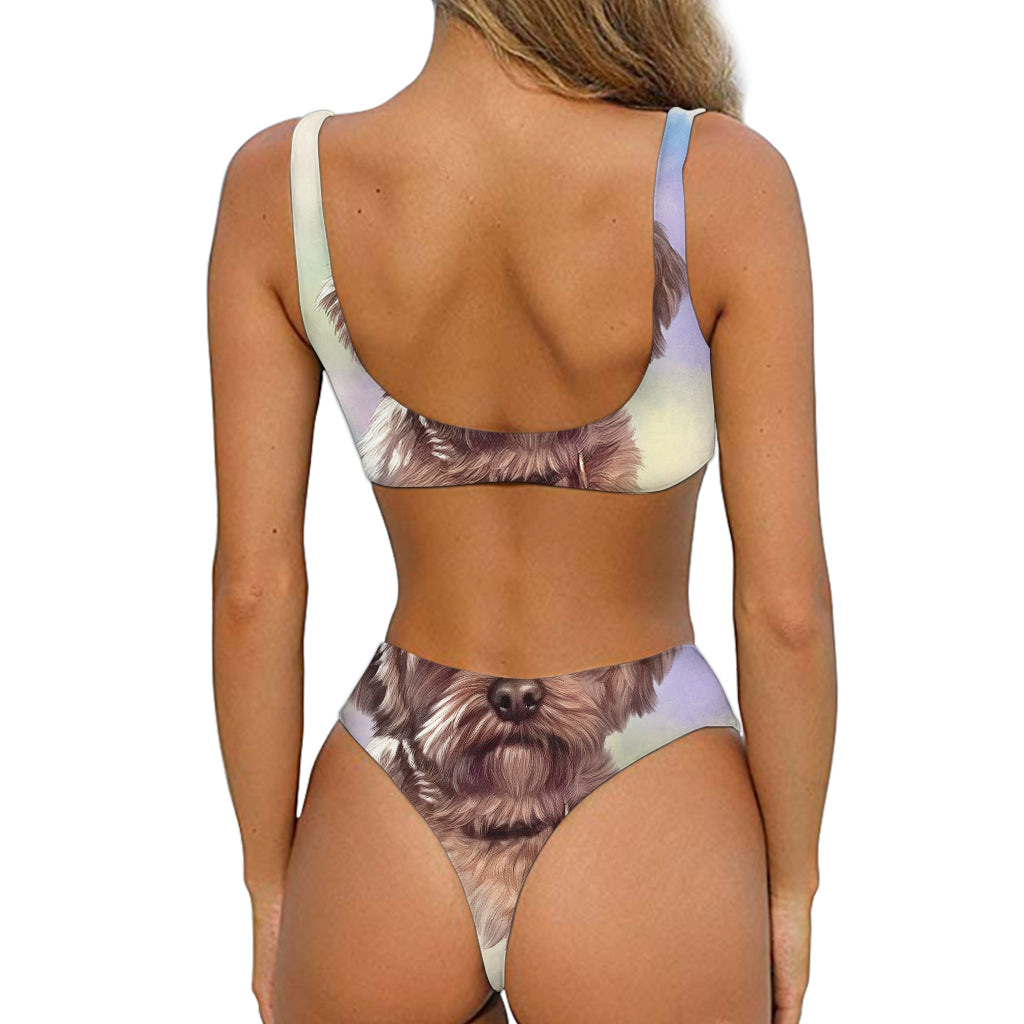 Yorkshire Terrier Portrait Print Front Bow Tie Bikini