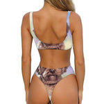 Yorkshire Terrier Portrait Print Front Bow Tie Bikini