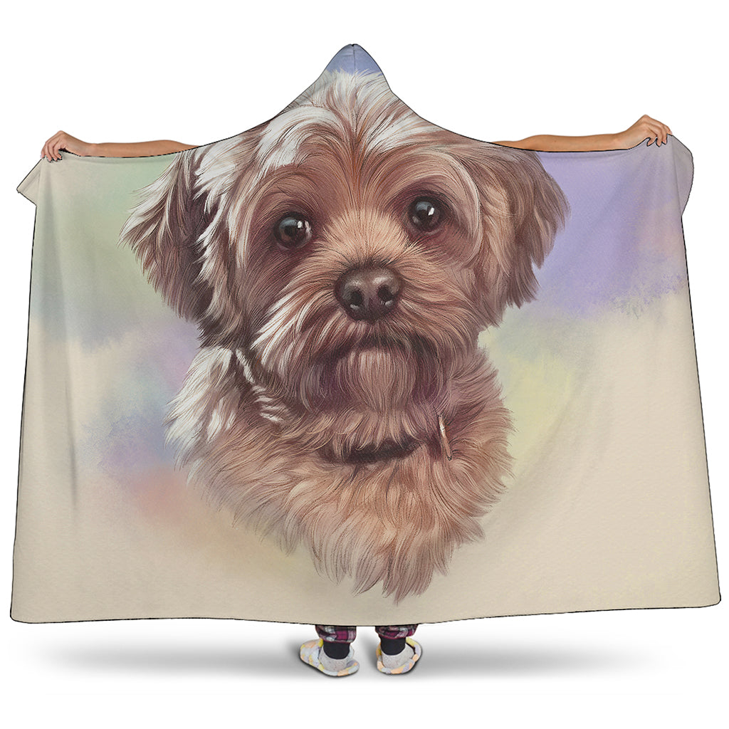 Yorkshire Terrier Portrait Print Hooded Blanket