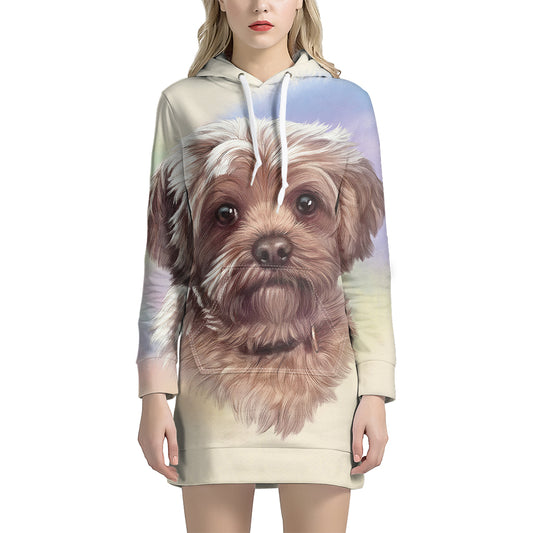 Yorkshire Terrier Portrait Print Pullover Hoodie Dress