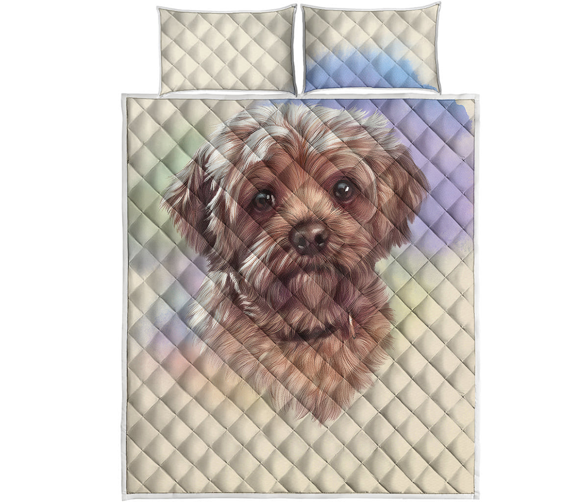 Yorkshire Terrier Portrait Print Quilt Bed Set
