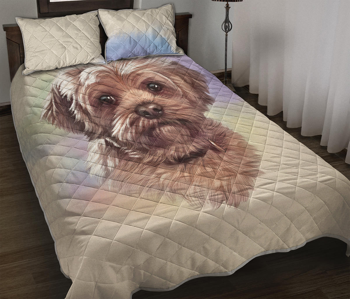 Yorkshire Terrier Portrait Print Quilt Bed Set