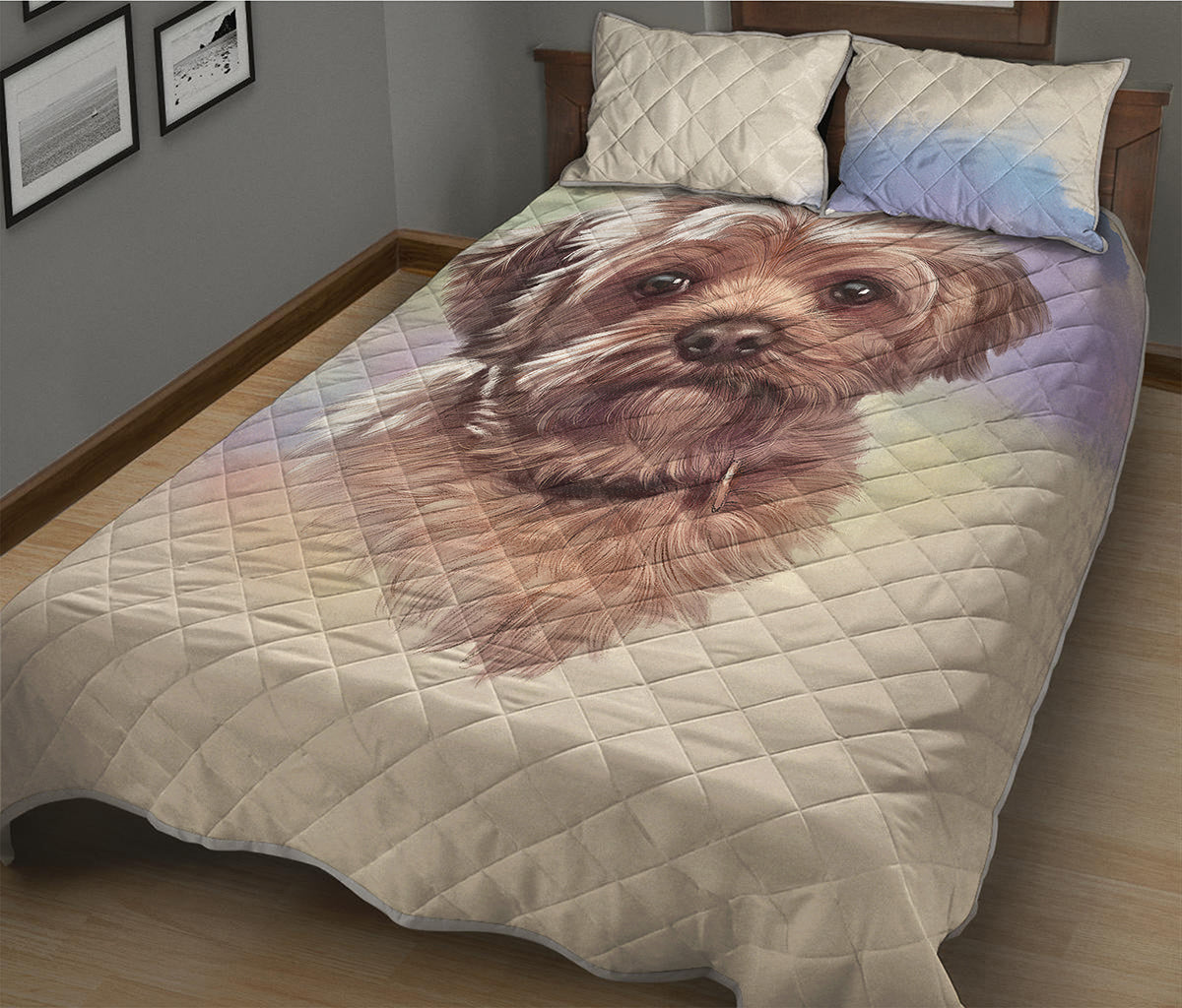 Yorkshire Terrier Portrait Print Quilt Bed Set