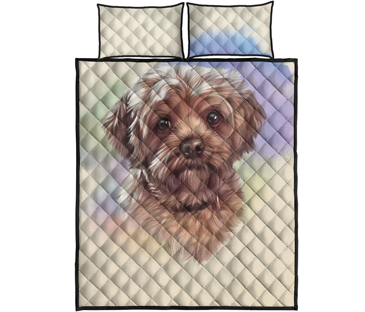 Yorkshire Terrier Portrait Print Quilt Bed Set