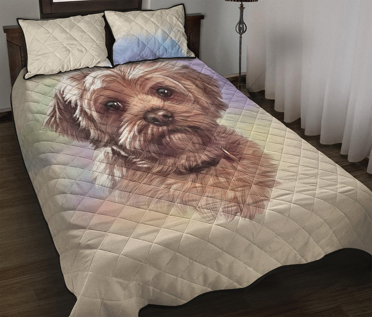 Yorkshire Terrier Portrait Print Quilt Bed Set