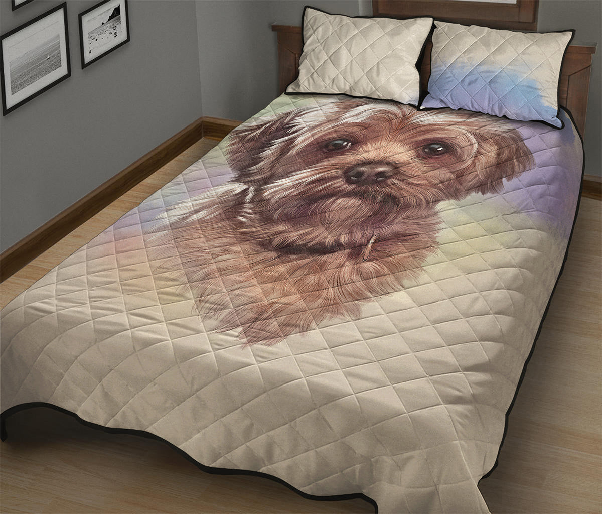 Yorkshire Terrier Portrait Print Quilt Bed Set