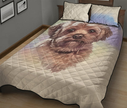 Yorkshire Terrier Portrait Print Quilt Bed Set