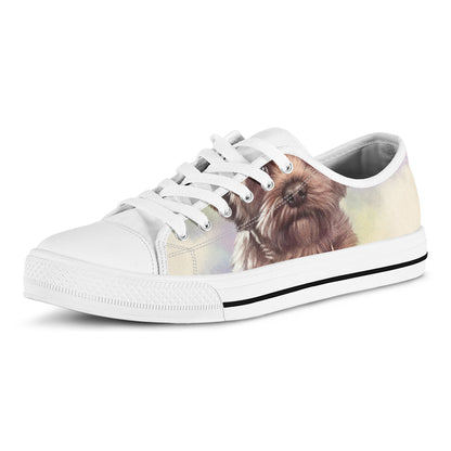 Yorkshire Terrier Portrait Print White Low Top Shoes