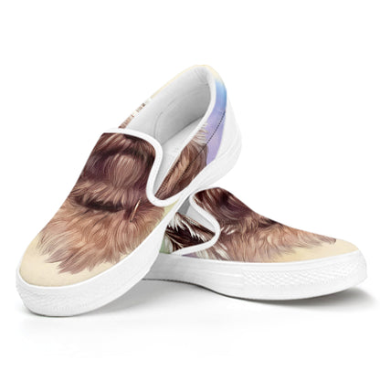 Yorkshire Terrier Portrait Print White Slip On Shoes