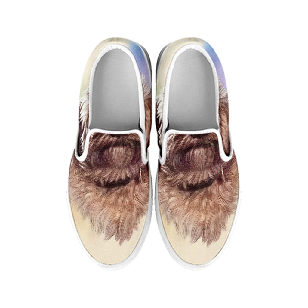 Yorkshire Terrier Portrait Print White Slip On Shoes