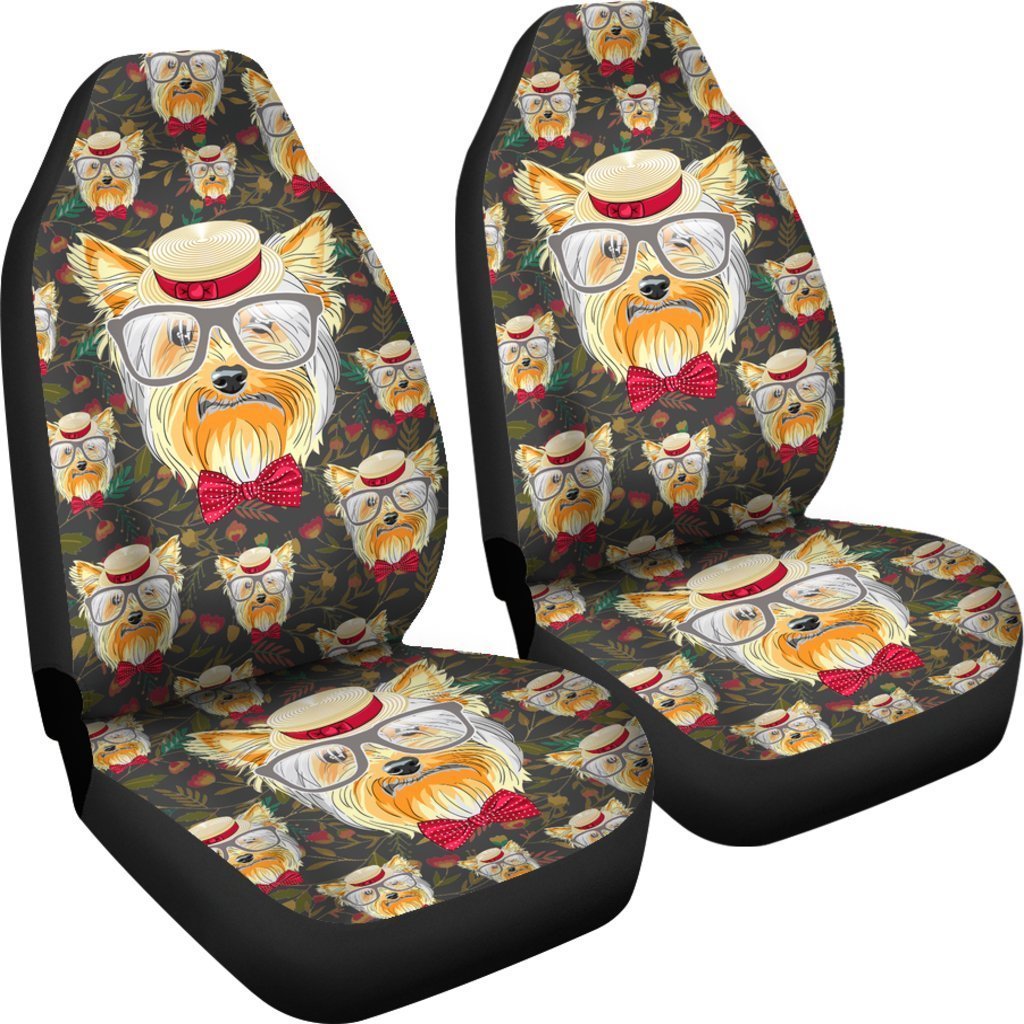 Yorkshire Terrier With Glasses Universal Fit Car Seat Covers GearFrost