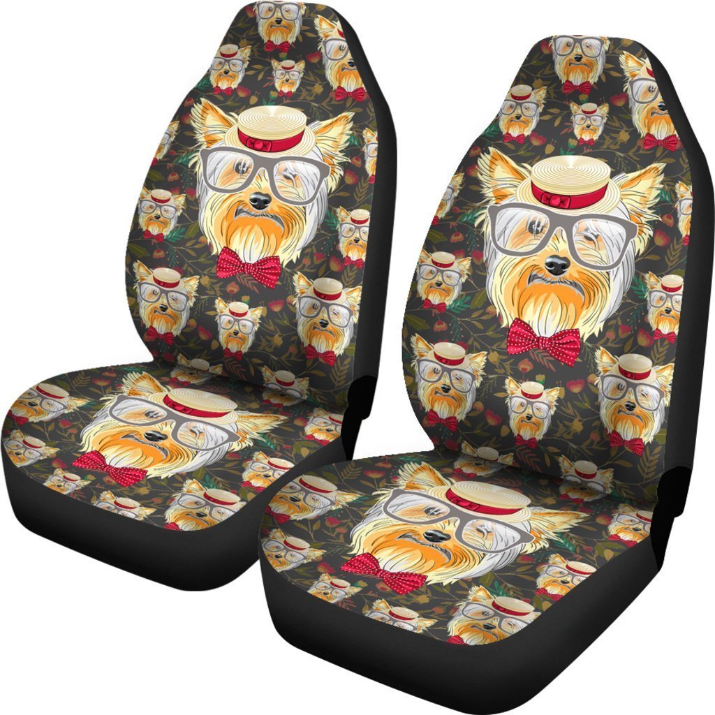 Yorkshire Terrier With Glasses Universal Fit Car Seat Covers GearFrost