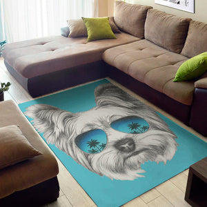 Yorkshire Terrier With Sunglasses Print Area Rug