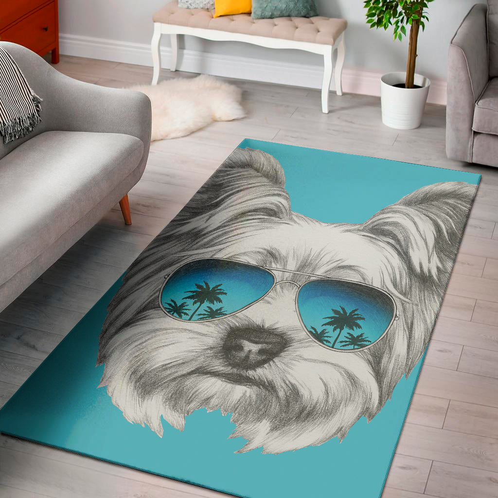 Yorkshire Terrier With Sunglasses Print Area Rug