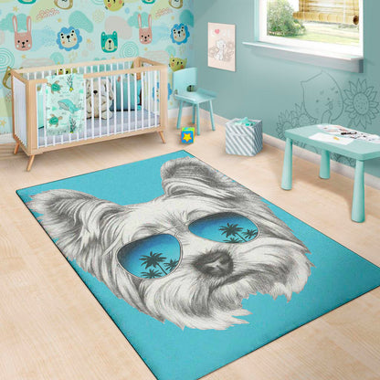 Yorkshire Terrier With Sunglasses Print Area Rug