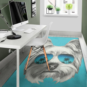 Yorkshire Terrier With Sunglasses Print Area Rug