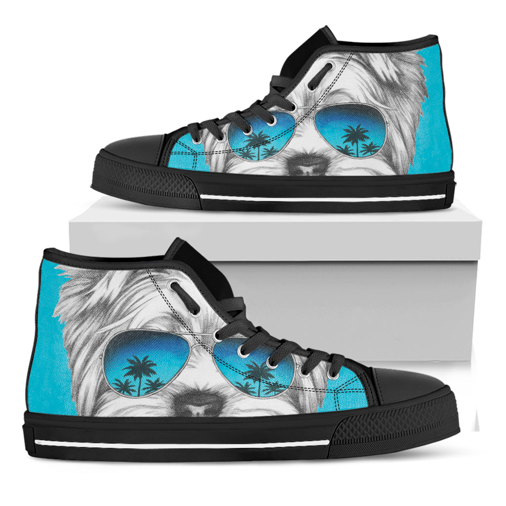 Yorkshire Terrier With Sunglasses Print Black High Top Shoes