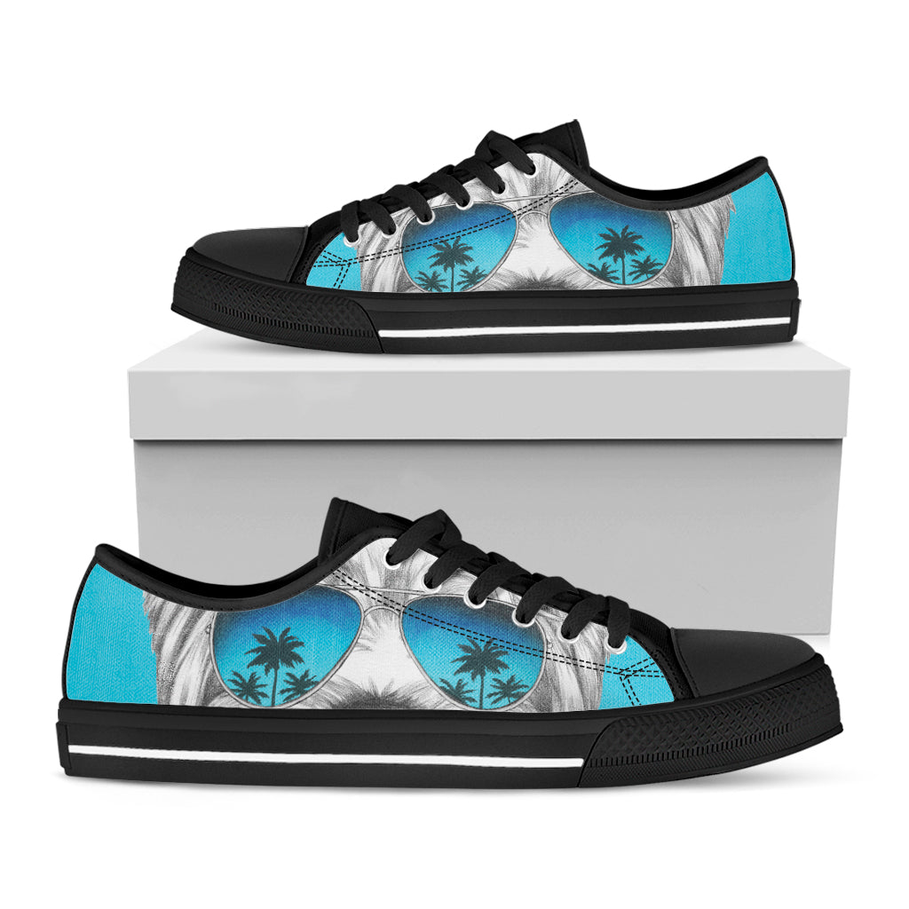 Yorkshire Terrier With Sunglasses Print Black Low Top Shoes 