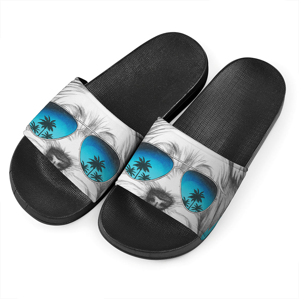 Yorkshire Terrier With Sunglasses Print Black Slide Sandals