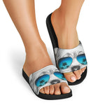 Yorkshire Terrier With Sunglasses Print Black Slide Sandals