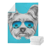 Yorkshire Terrier With Sunglasses Print Blanket