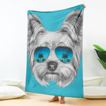 Yorkshire Terrier With Sunglasses Print Blanket
