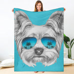 Yorkshire Terrier With Sunglasses Print Blanket
