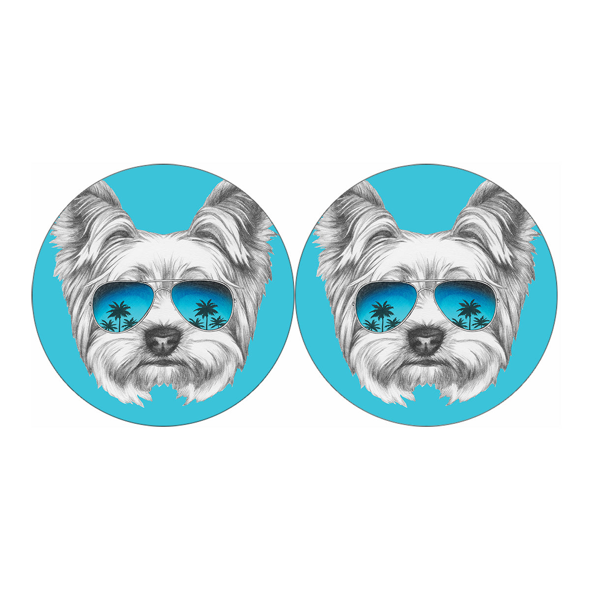 Yorkshire Terrier With Sunglasses Print Car Coasters