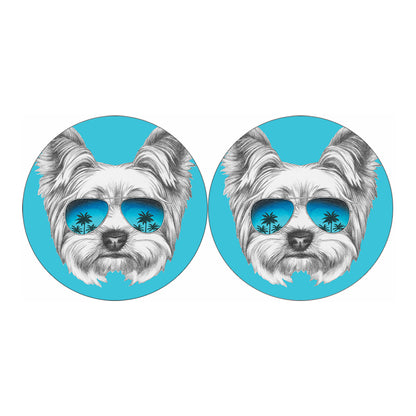 Yorkshire Terrier With Sunglasses Print Car Coasters