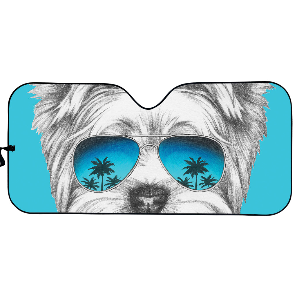 Yorkshire Terrier With Sunglasses Print Car Sun Shade