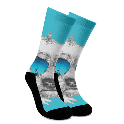 Yorkshire Terrier With Sunglasses Print Crew Socks