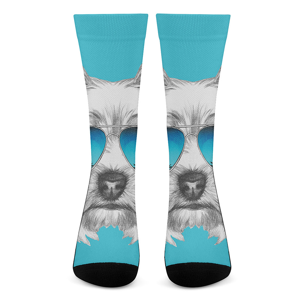 Yorkshire Terrier With Sunglasses Print Crew Socks