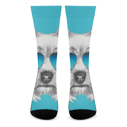 Yorkshire Terrier With Sunglasses Print Crew Socks